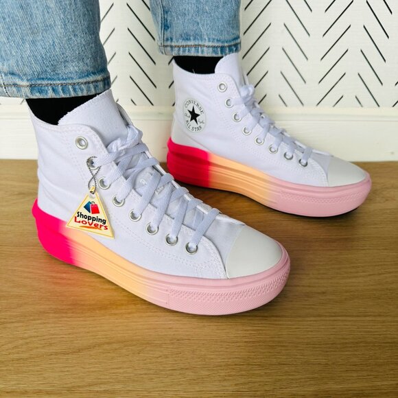 ❤️Converse Kid Shoes 4.5 Taylor All Star Move Platform White Pink Ombre A07372C - Picture 4 of 13